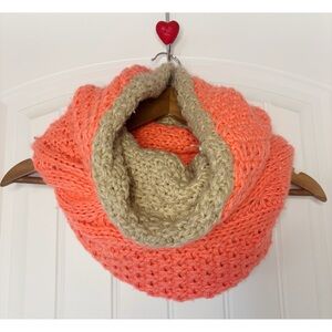 ALDO - Chunky Bright Coral and Beige Knit Infinity Scarf